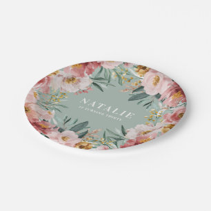 Girl Aquarellblume Geburtstag rosa Chic Pappteller