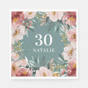 Girl Aquarellblume Geburtstag rosa Chic Serviette