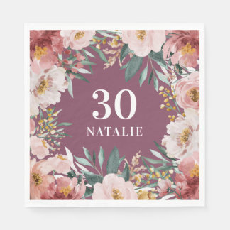 Girl Aquarellblume Geburtstag rosa Chic Serviette
