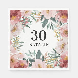 Girl Aquarellblume Geburtstag rosa Chic Serviette