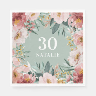 Girl Aquarellblume Geburtstag rosa Chic Serviette