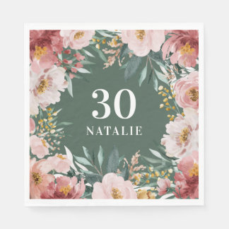Girl Aquarellblume Geburtstag rosa Chic Serviette