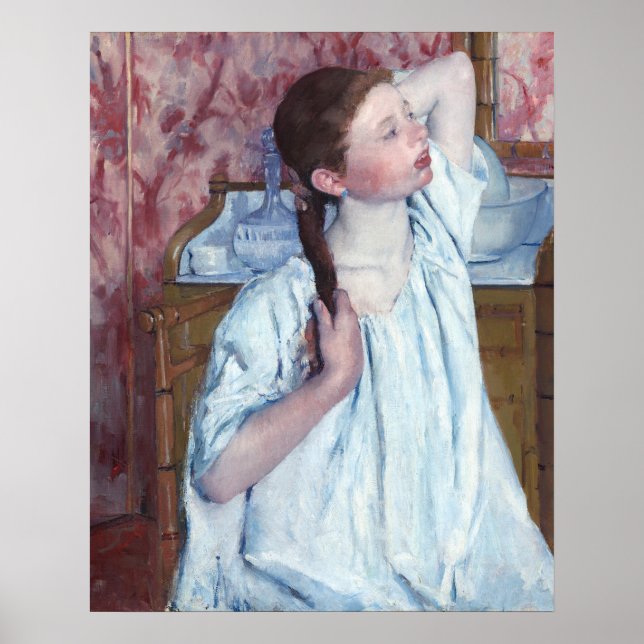 Girl Arrange Hair - Mary Cassatt Fine Art Poster (Vorne)