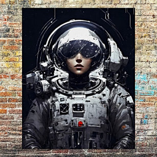 Girl Astronaut - Retro-Fantasie Poster