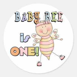 Girl Baby Bee 1. Geburtstagsgeschenke Runder Aufkleber