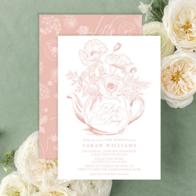 Girl Baby braut Vintage Rosa Bläserdusche Einladung (Easily personalize this beautiful vintage baby tea shower invite with your deets!)