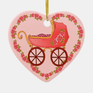 Girl Baby Buggy Herzornament Keramik Ornament