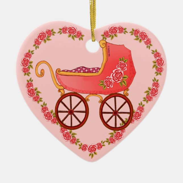 Girl Baby Buggy Herzornament Keramik Ornament (Vorne)