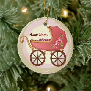 Girl Baby Buggy Keramik Ornament