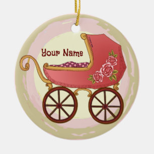 Girl Baby Buggy Keramik Ornament