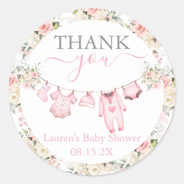 Girl Baby Clothes Kinderdusche Runder Aufkleber (Vorderseite)