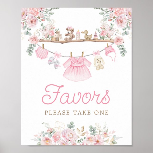 Girl Baby Clothes Pink Clothesline Favorit-Zeichen Poster (Vorne)