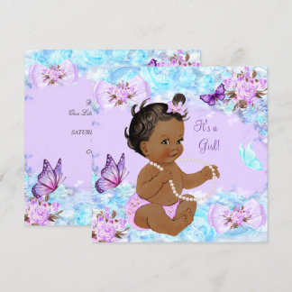 Girl Baby Dusche Aquamarine Lila Butterfly Ethnic Einladung