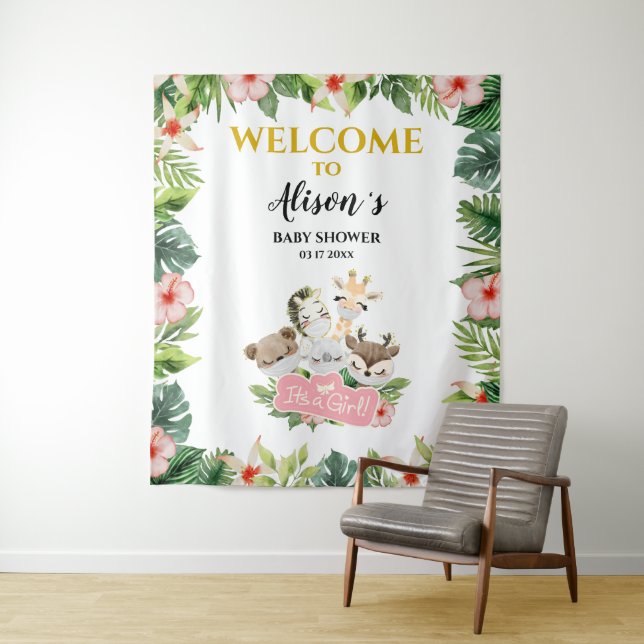 Girl Baby Dusche BACKDROP | Gold Safari Friends Wandteppich (Beispiel)