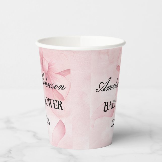 Girl Baby Dusche Blush Pink Ribbon Coquette Pappbecher (Links)