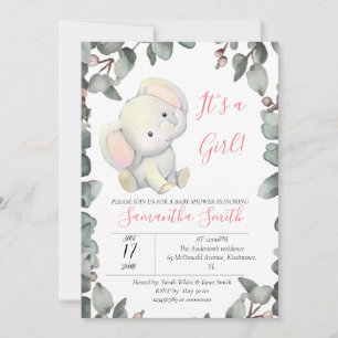 Girl Baby Dusche Elephant Eucalyptus Blätter Einladung