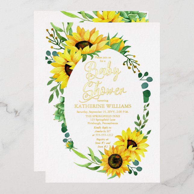 Girl Baby Dusche Eukalyptus Blütenrahmen Folieneinladung (Vorderseite/Rückseite)