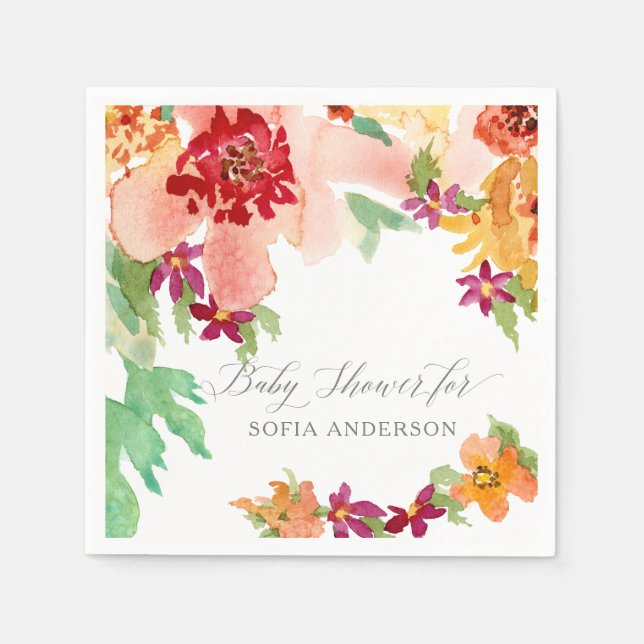 Girl Baby Dusche Moderne Wasserfarbe Herbst Kunst Serviette (Vorderseite)