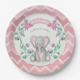Girl Baby Dusche Niedlich Elephant Platterbsen Zic Pappteller