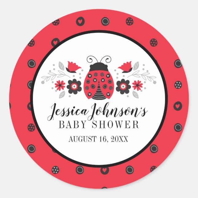 Girl Baby Dusche Niedlich Red Ladybug Runder Aufkleber (Vorderseite)