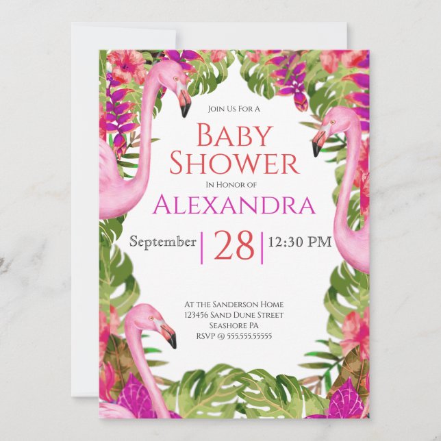 Girl Baby Dusche Pink Flamingo Tropical Wildlife (Vorderseite)