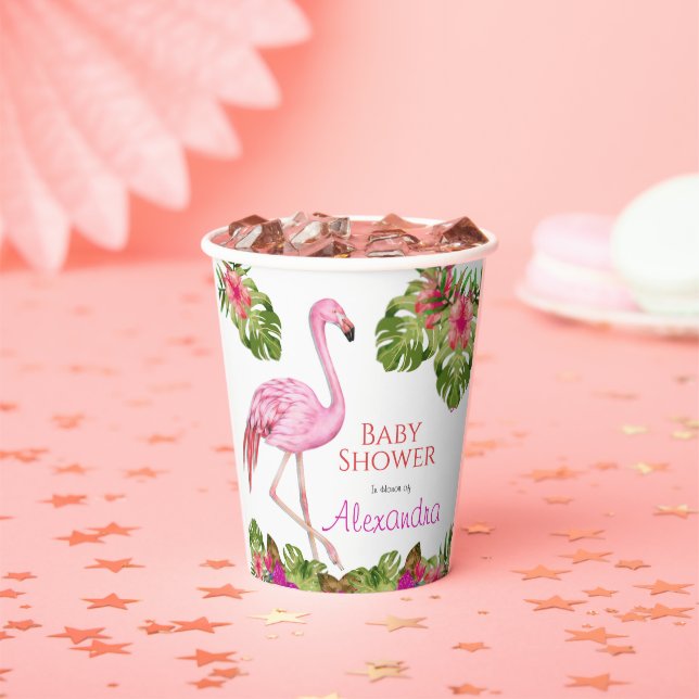 Girl Baby Dusche Pink Flamingo Tropical Wildlife Pappbecher (Insitu)