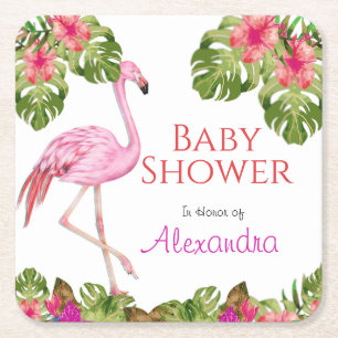 Girl Baby Dusche Pink Flamingo Tropical Wildlife Rechteckiger Pappuntersetzer