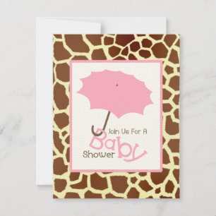 Girl Baby Dusche - Rosa Regenschirm & Giraffe Prin Einladung