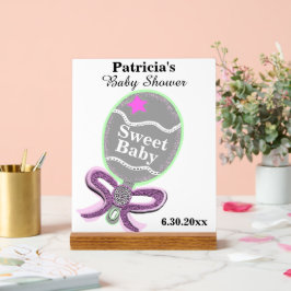 Girl Baby Dusche Silver Pink Green Rattle Acrylschild