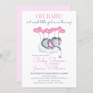 Girl Baby Duwer Pink Elefant auf Cloud Einladung