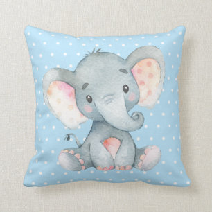Girl Baby Elephant Blue und Grau Kissen