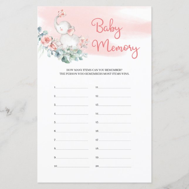 Girl Baby Elephant Eucalyptus Baby Memory-Spiel (Vorderseite)