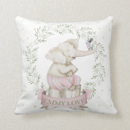 Girl Baby Elephant Pink Green Beige Kissen
