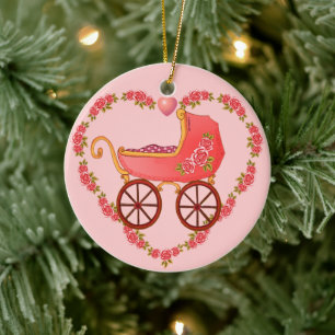 Girl Baby Heart Buggy Keramik Ornament