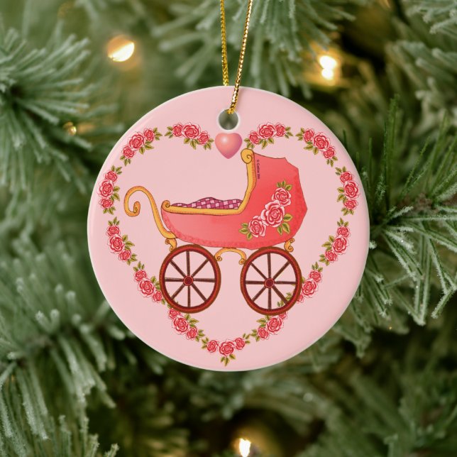 Girl Baby Heart Buggy Keramik Ornament (Baum)