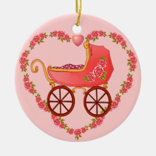 Girl Baby Heart Buggy Keramik Ornament