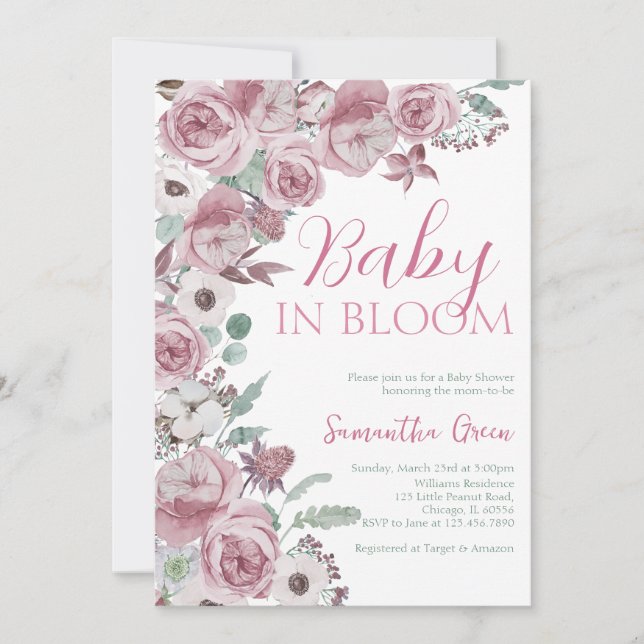 Girl Baby in Bloom Baby Shower Einladung (Vorderseite)