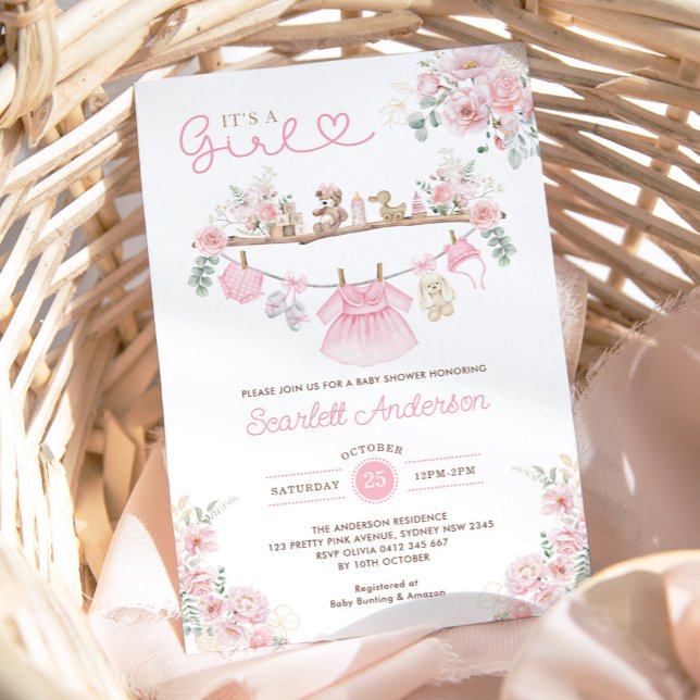 Girl Baby Kleidung Pink Floral Wäscherei Baby Dusc Einladung (Von Creator hochgeladen)