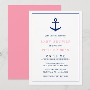 Girl Baby Nautical Pink Blue Anchor Couples Dusche Einladung