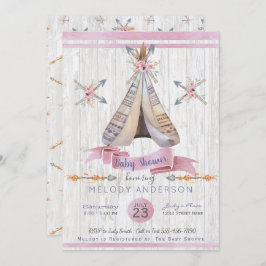 Girl Baby Pink Dusche Boho Chic Teepee & Arrows Einladung