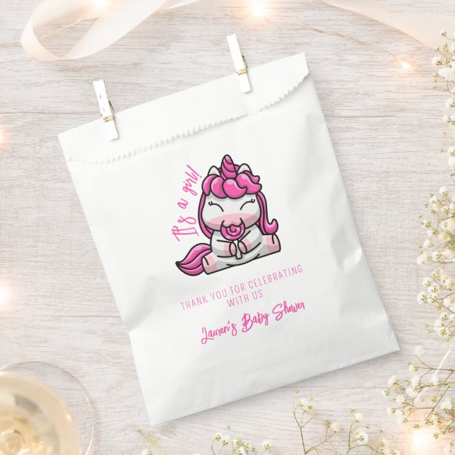 Girl Baby Pink Unicorn Gender Reveal Party Geschenktütchen (Ausgeschnitten)