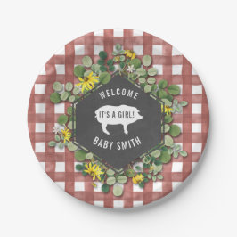 Girl Baby Q Wildblume Gingham Baby Shower Pappteller