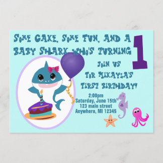 Girl Baby Shark Birthday Einladung