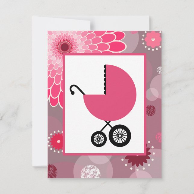 Girl Baby Shooter - Pink Carriage Dots & Blume Einladung (Vorderseite)