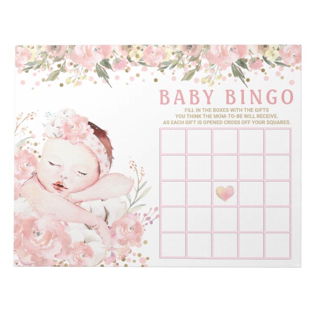 Girl Baby Shower Bingo Spielkarten Notizblock (Vorderseite)