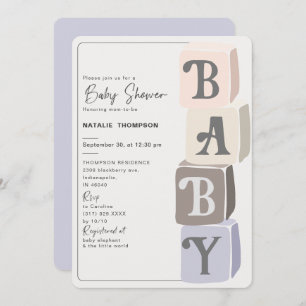 Girl Baby Shower Blocks Lila Einladung