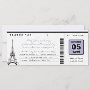 Girl Baby Shower Boarding Pass - Paris Einladung