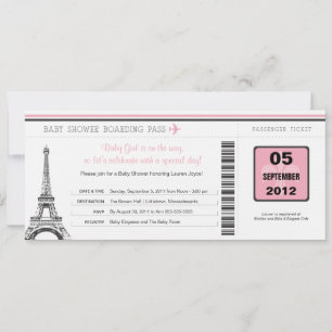 Girl Baby Shower Boarding Pass - Paris Einladung