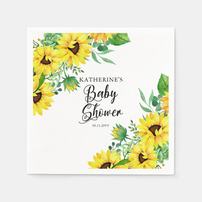 Girl Baby Shower Boho Sunflowers | Eukalyptus Serviette (Vorderseite)