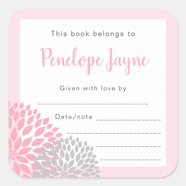 Girl Baby Shower Buchzeichen, bringen Sie ein Buch Quadratischer Aufkleber (Vorderseite)
